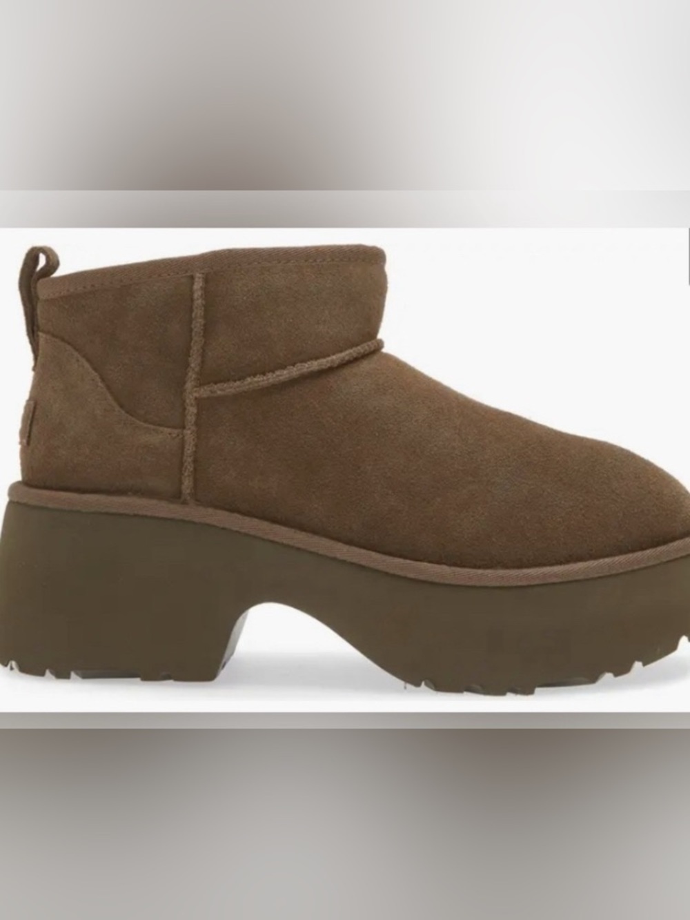 UGG® Taupe Suede Classic Ultra Mini New Heights Platform Boot -Size 9